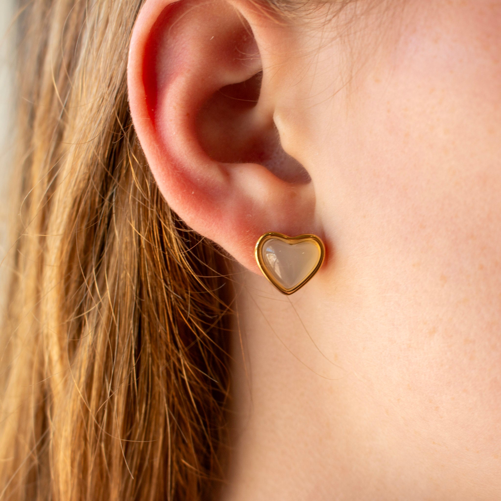 Off White Heart Studs