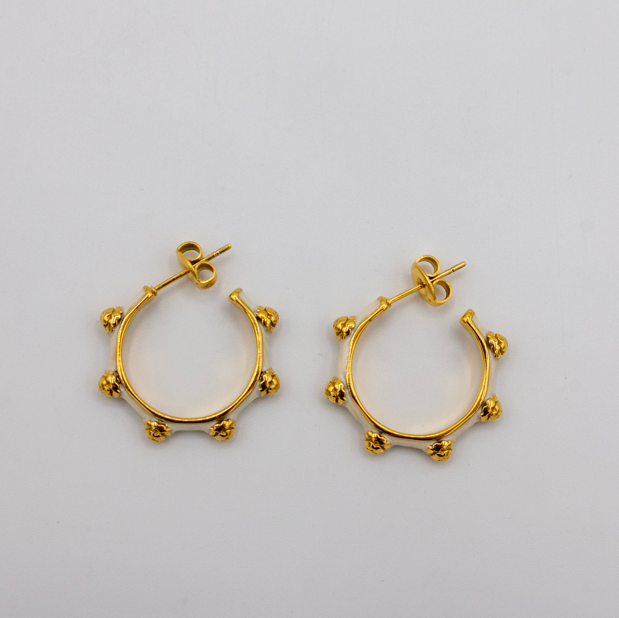 White & Gold Flower Hoops