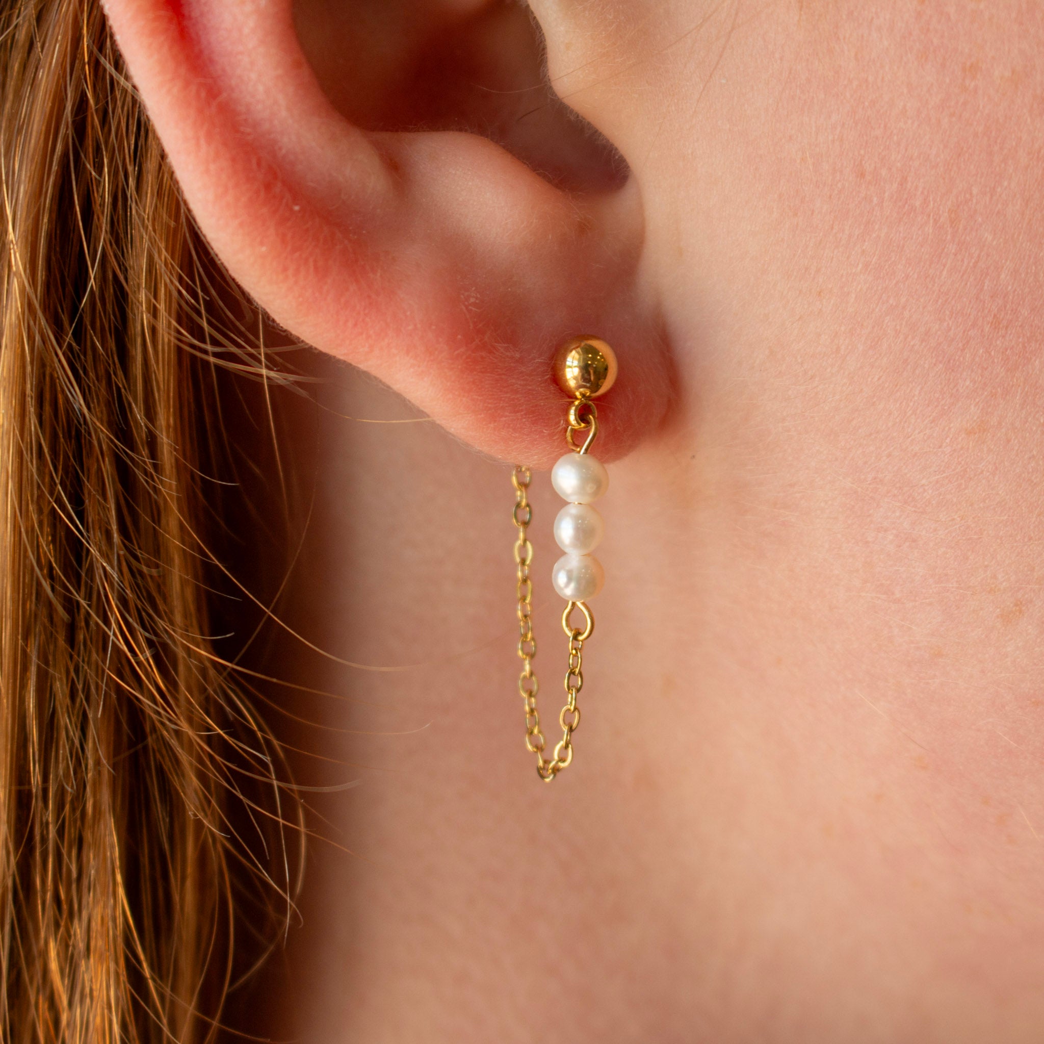 Pearl Hoop Chain Earrings