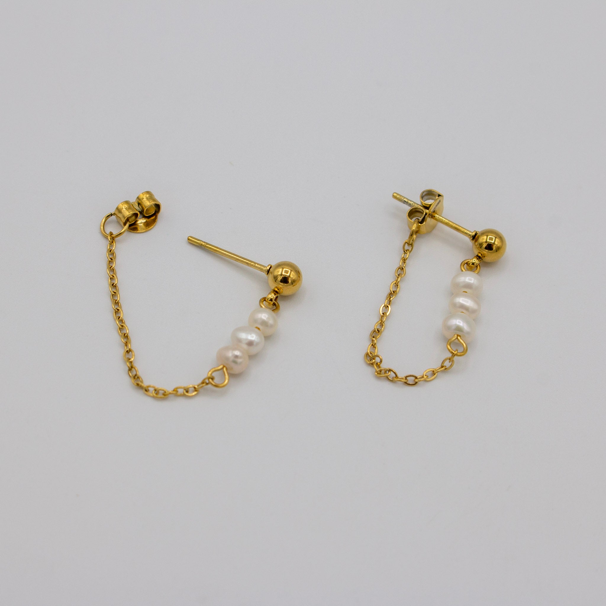 Pearl Hoop Chain Earrings