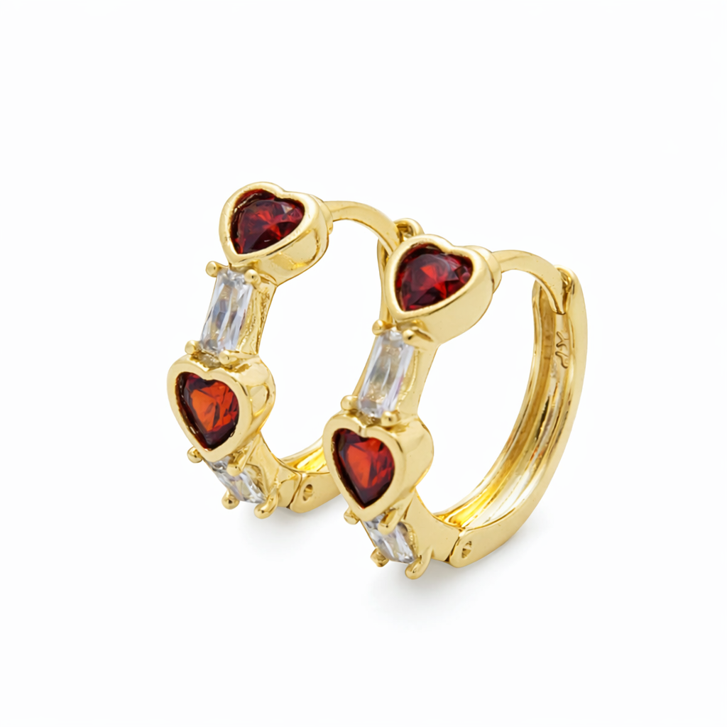 Red & white Cz Heart Huggies