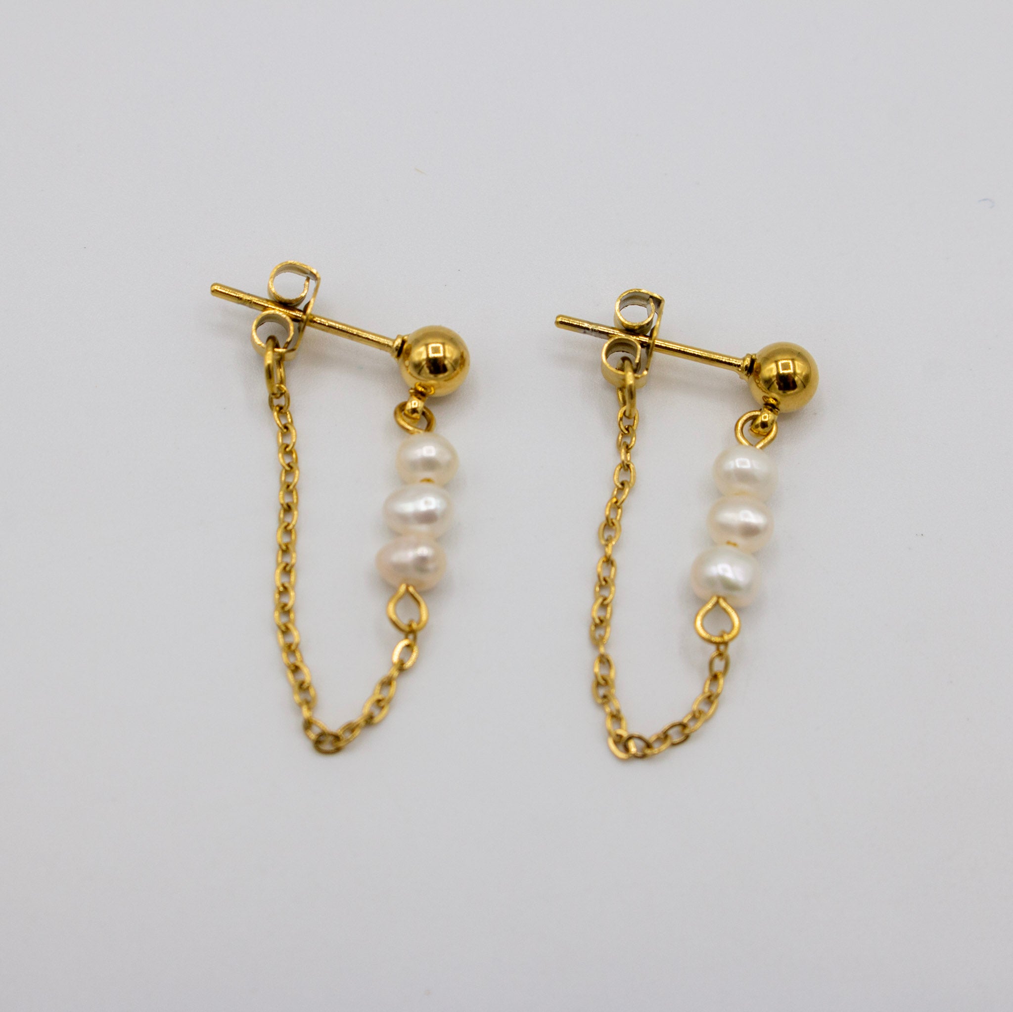 Pearl Hoop Chain Earrings