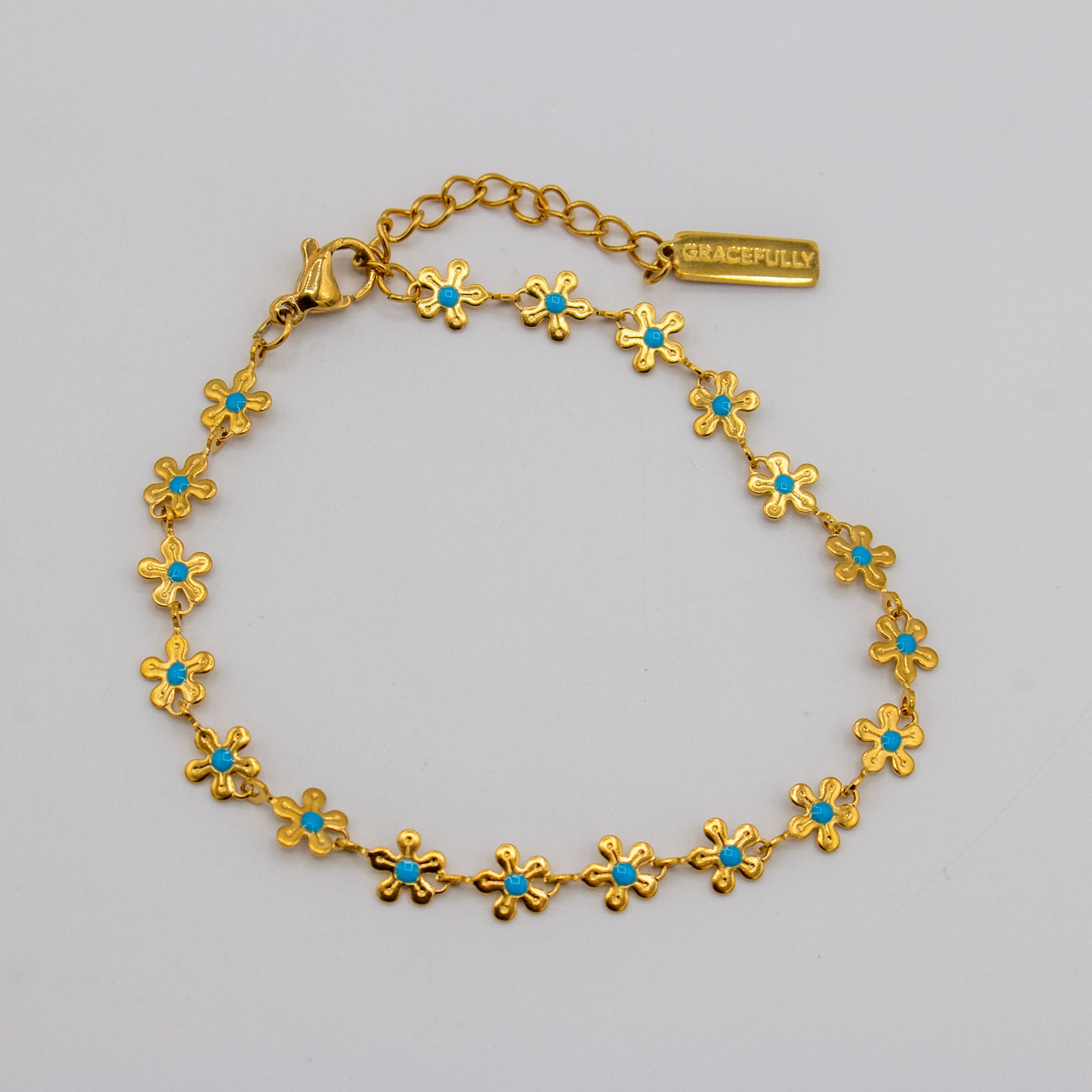 Turquoise and Gold Flower Bracelet