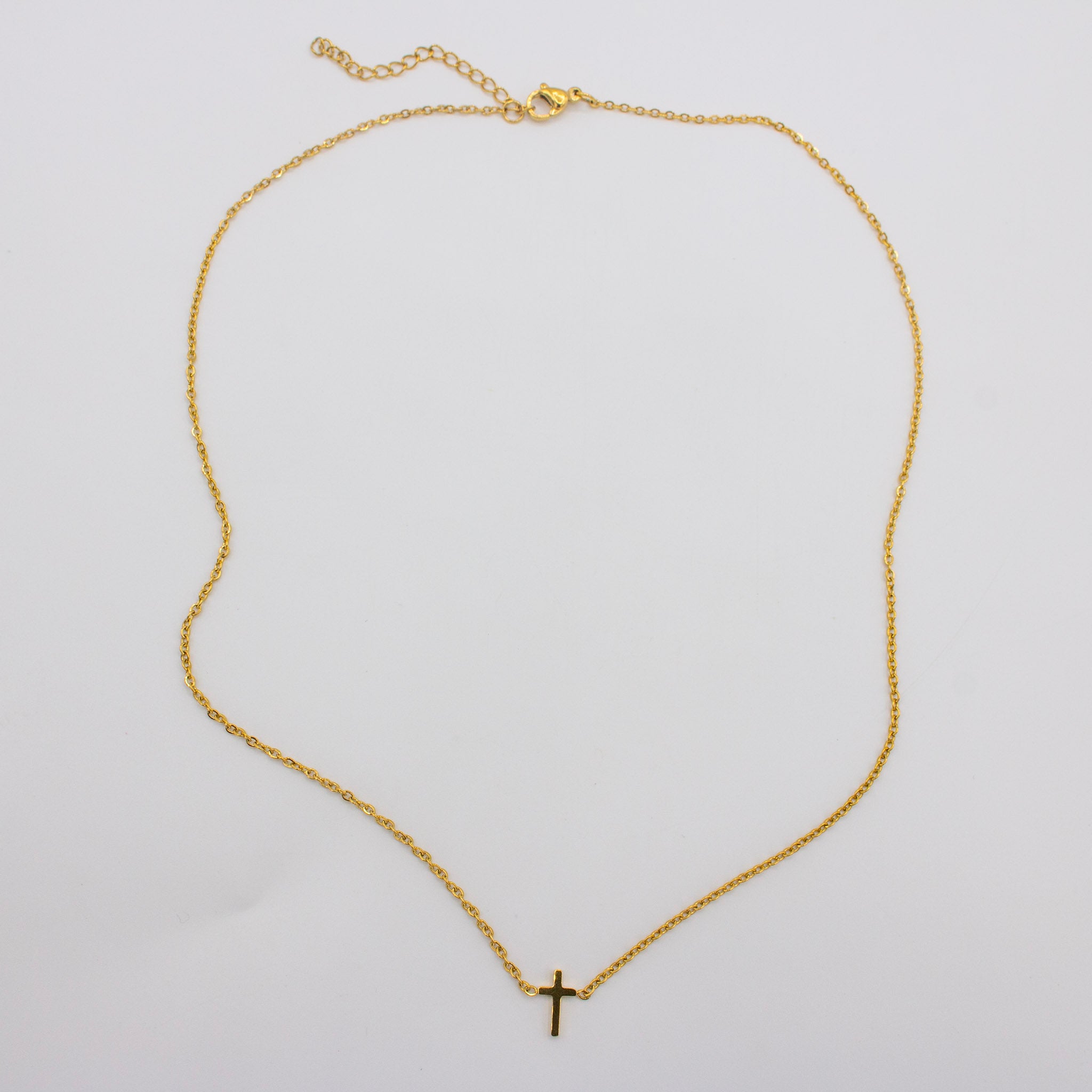 Dainty Gold Cross Necklace Hanging