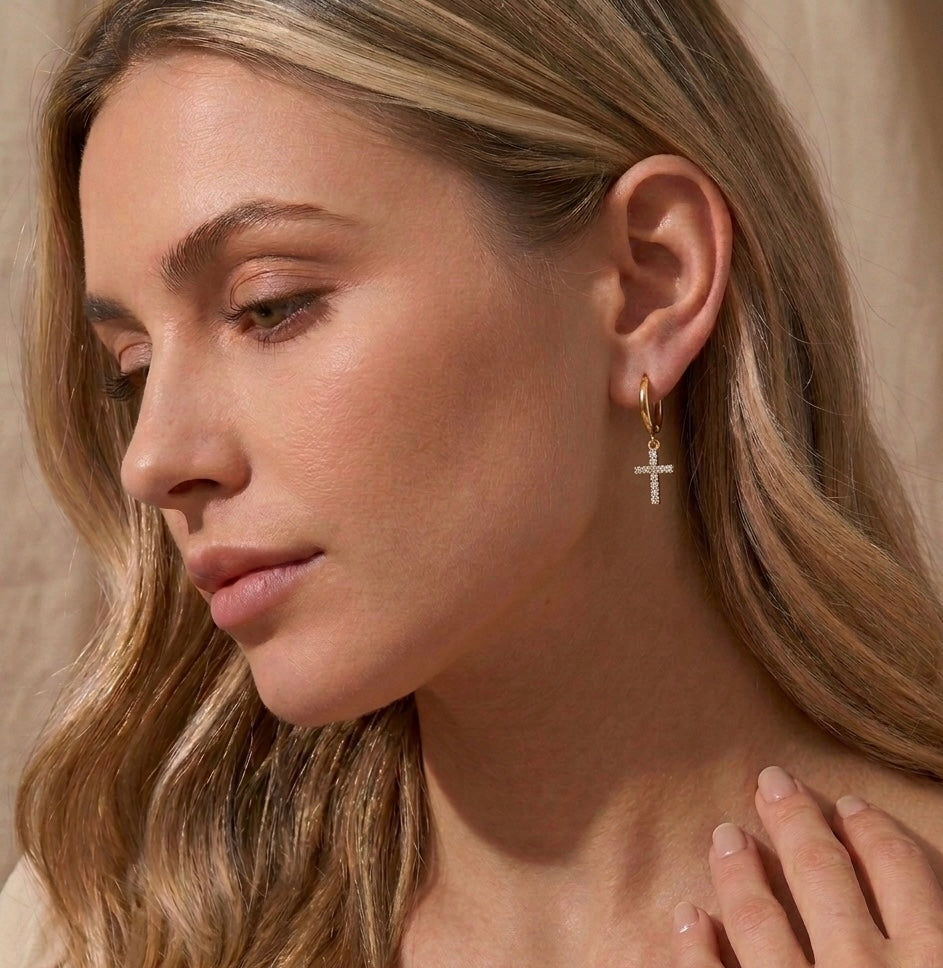 Cz Cross Charm Earrings