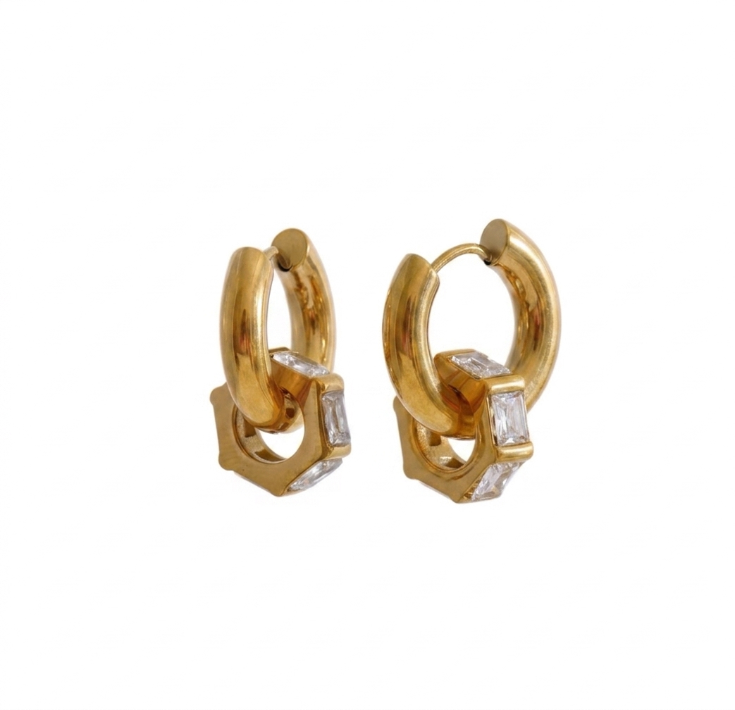 Baguette Cz Charm Earrings