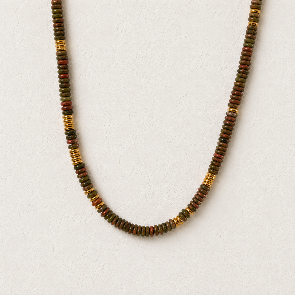 Deep Green and Gold Beaded Necklace