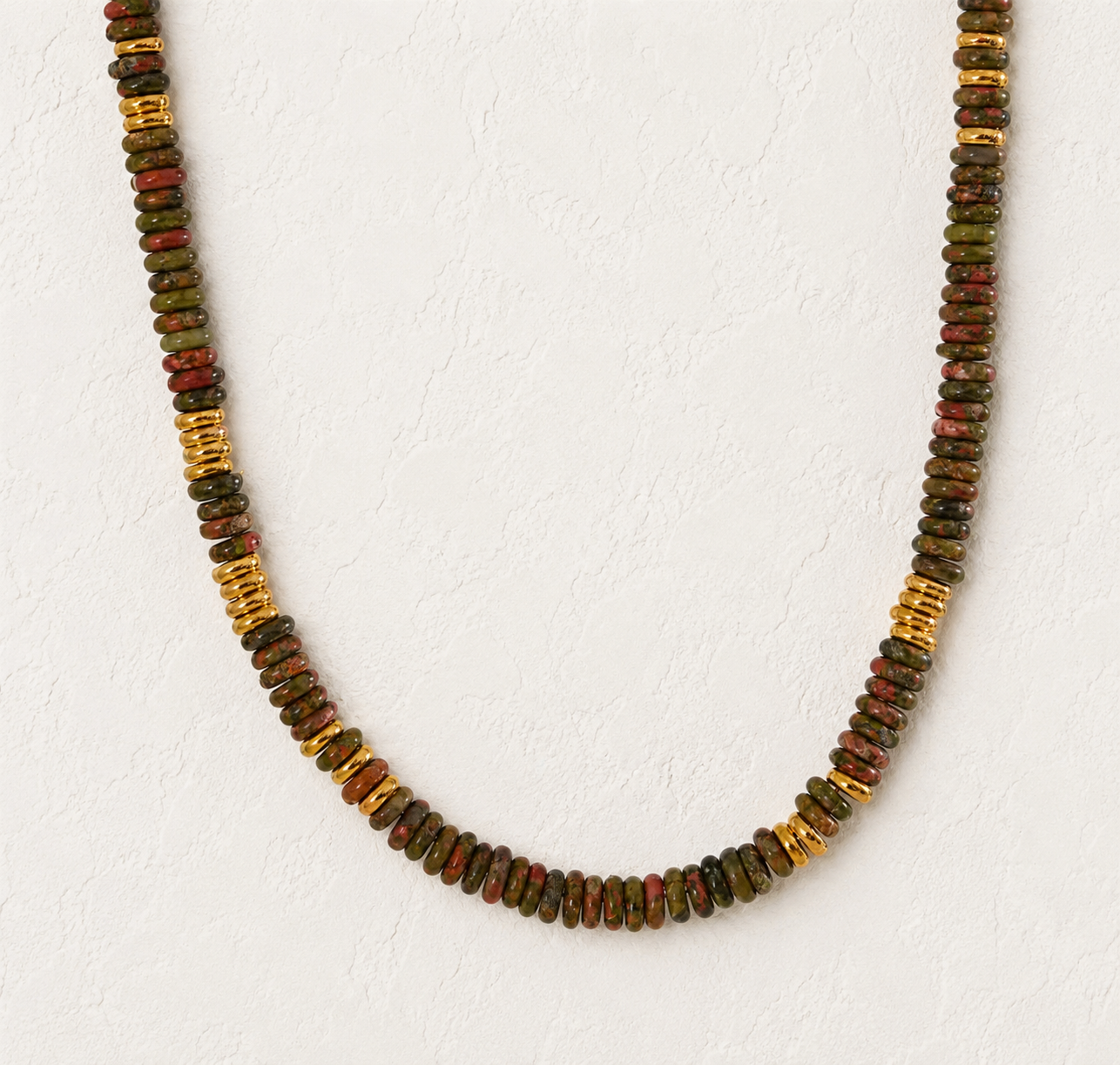 Deep Green and Gold Beaded Necklace