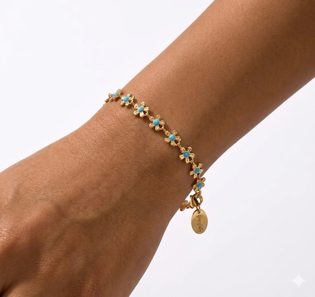 Turquoise and Gold Flower Bracelet