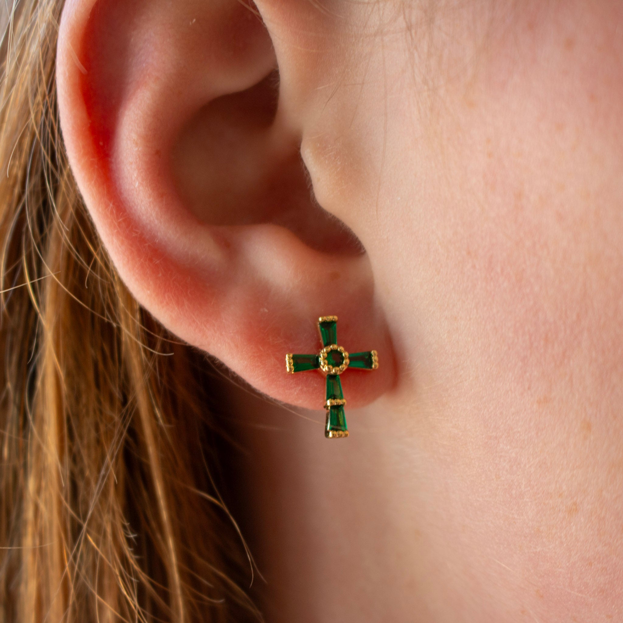 Baguette Cross Studs