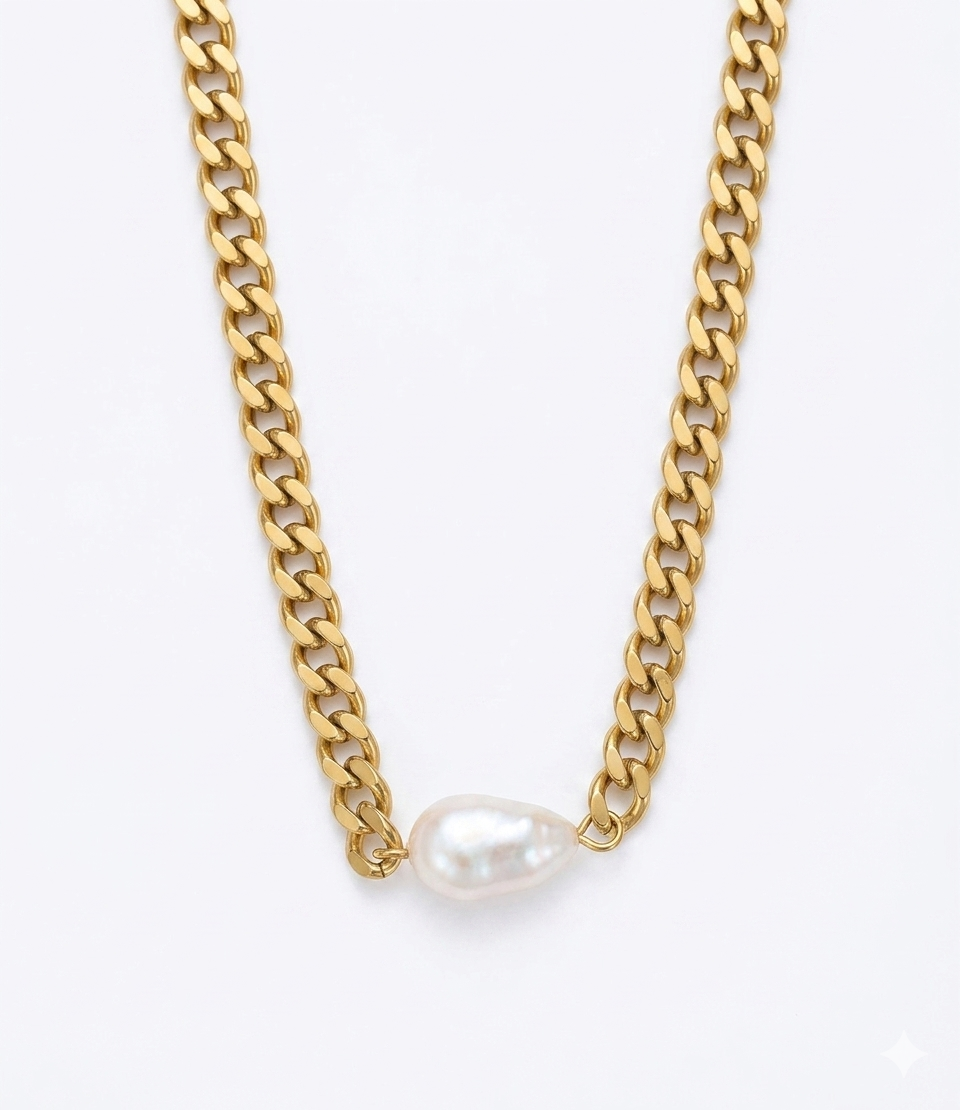 Cuban Chain Pearl Necklace