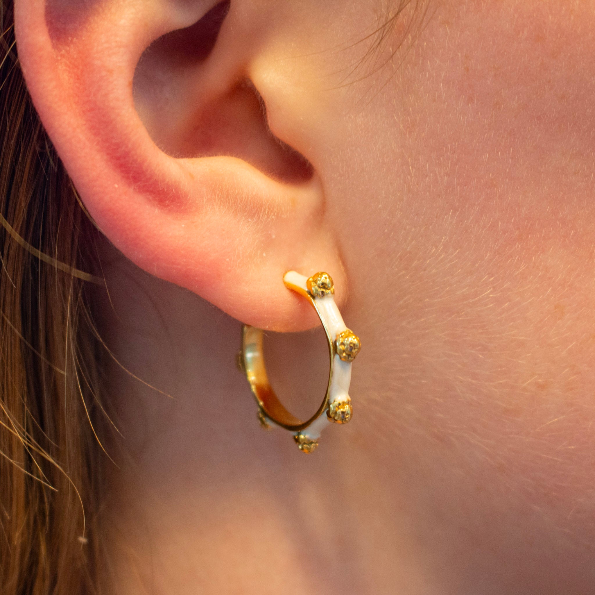 White & Gold Flower Hoops