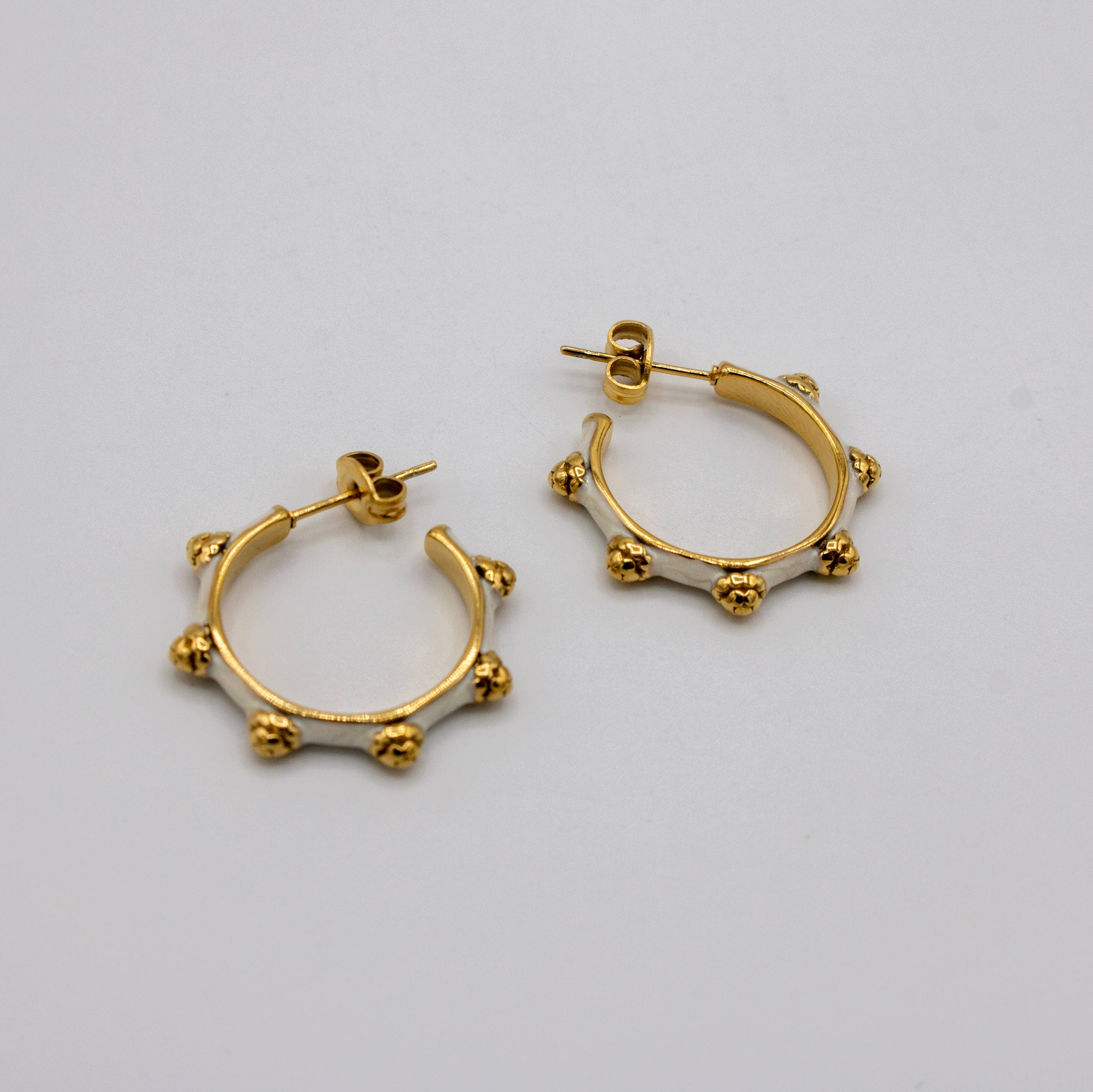 White & Gold Flower Hoops