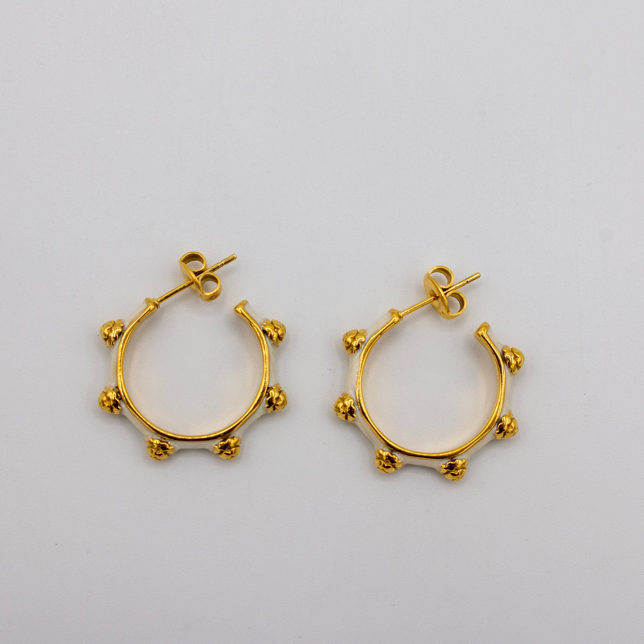 White & Gold Flower Hoops