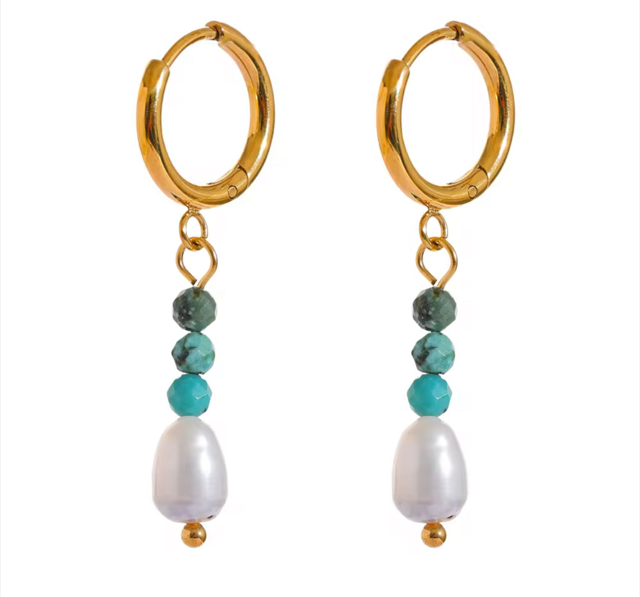 Turquoise + pearl dangle earrings