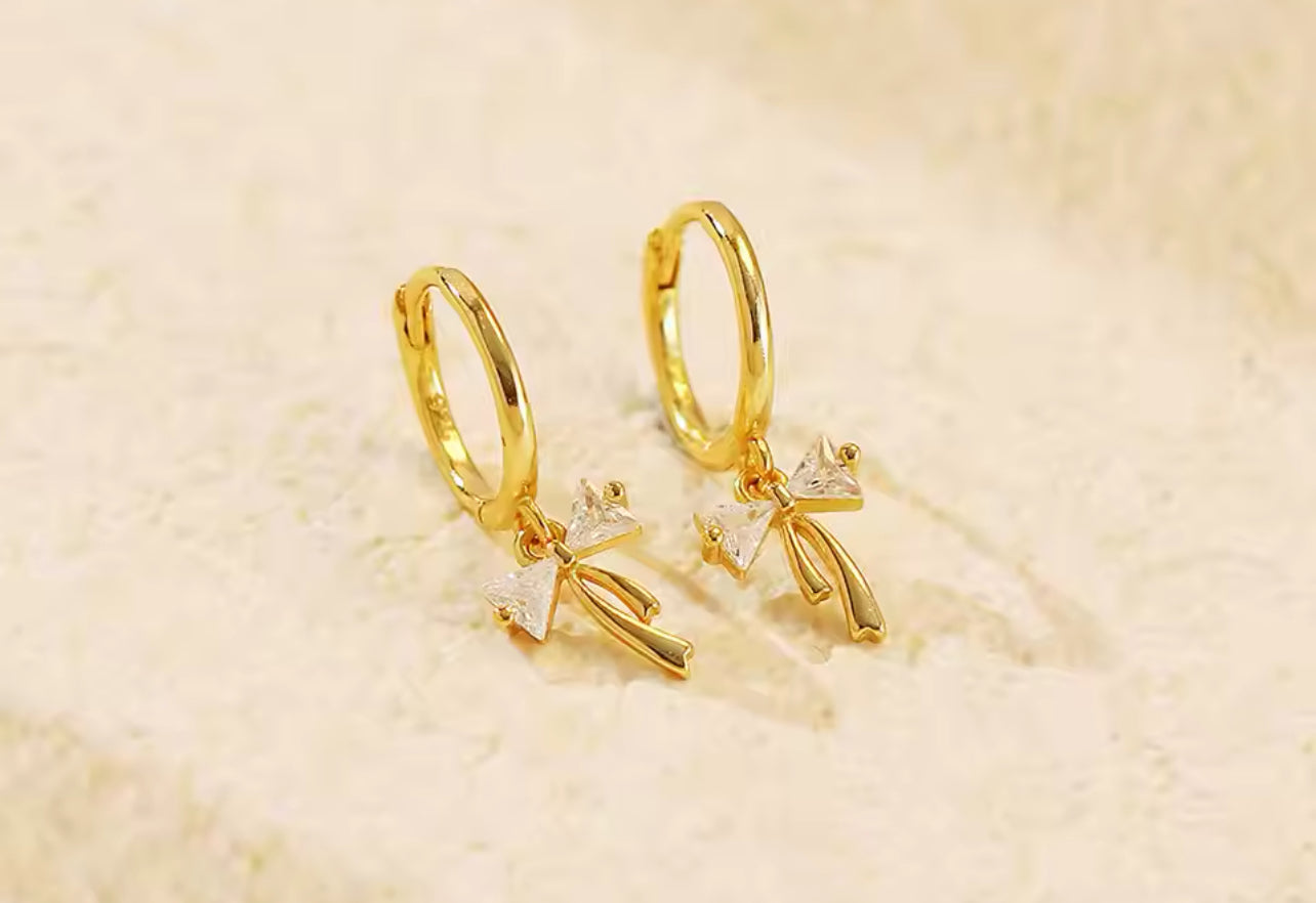 CZ Bow Dangle Earrings