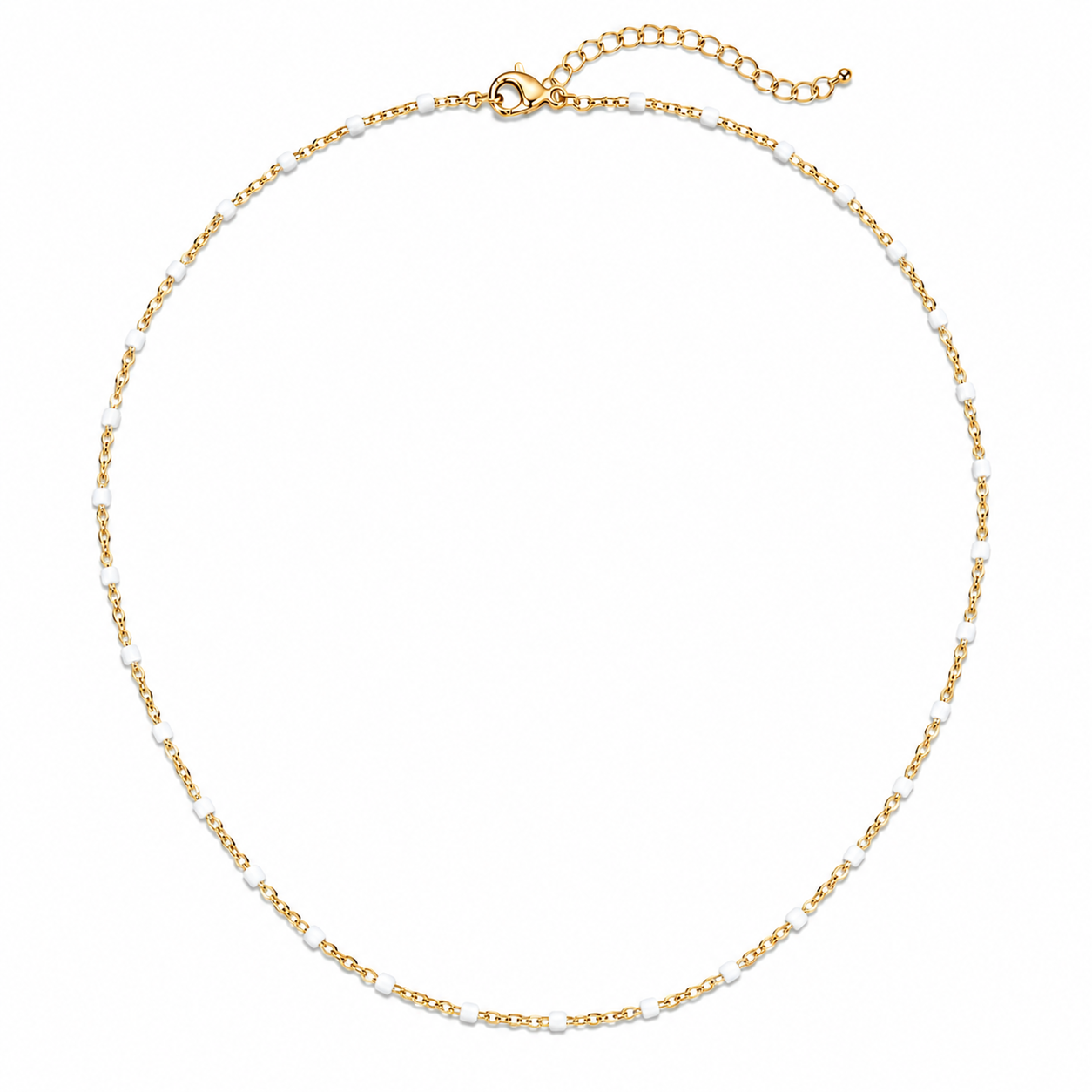 White Bead Gold Necklace