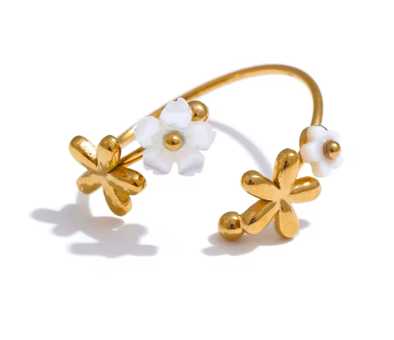 Gold Flower + Shell Ring