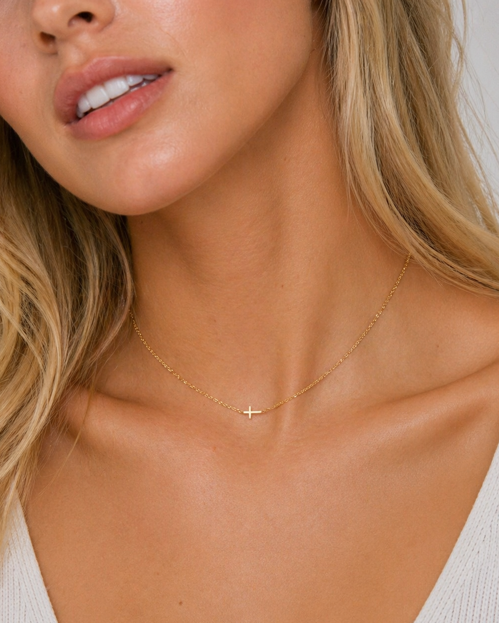 Thin Cross Necklace- In Line