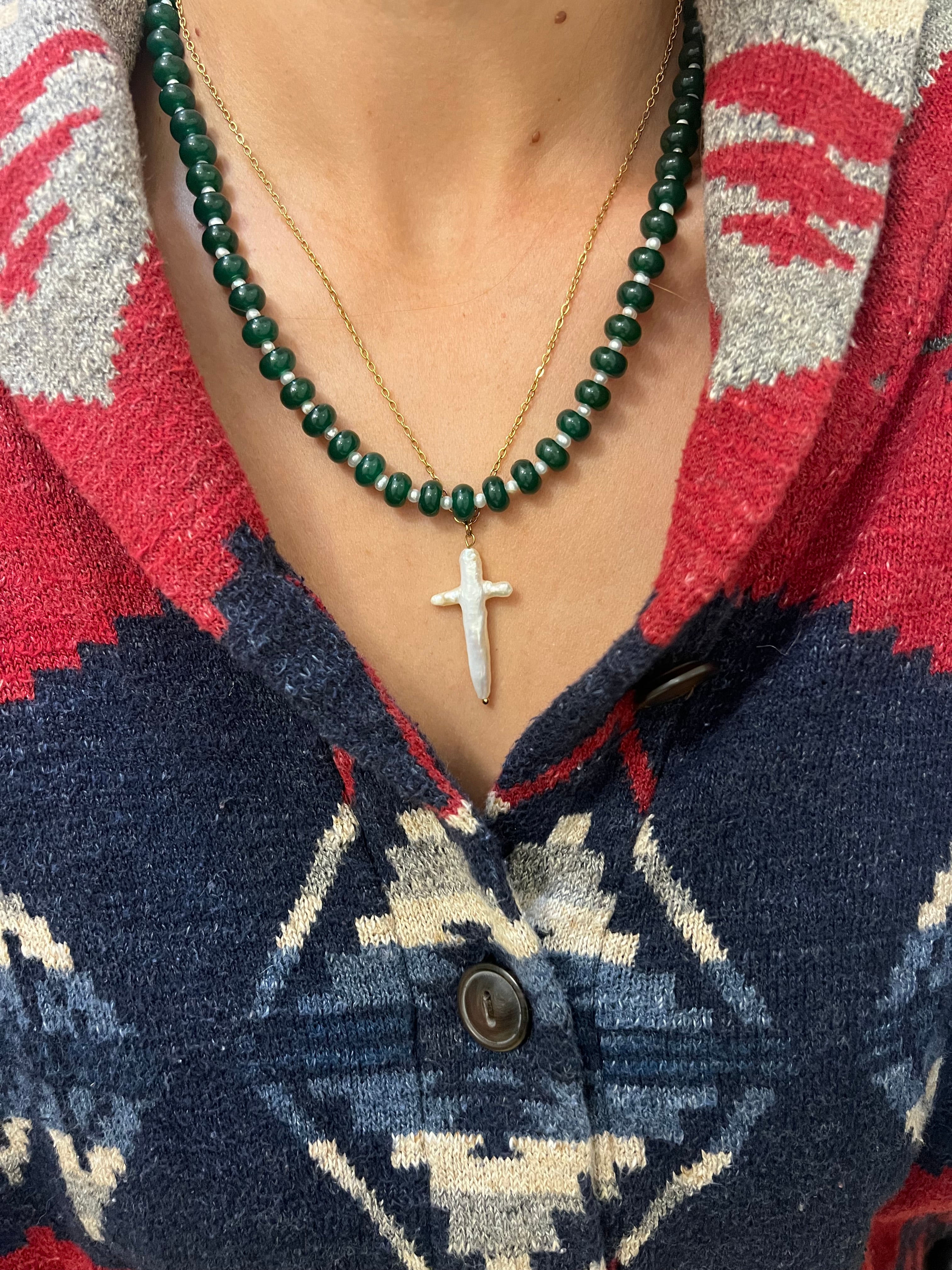 Emerald + Pearl Stone Necklace