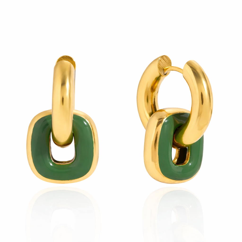 Green & Gold Dangle Earrings