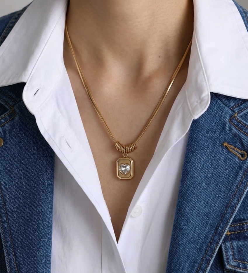 Chunky Heart Cz Necklace