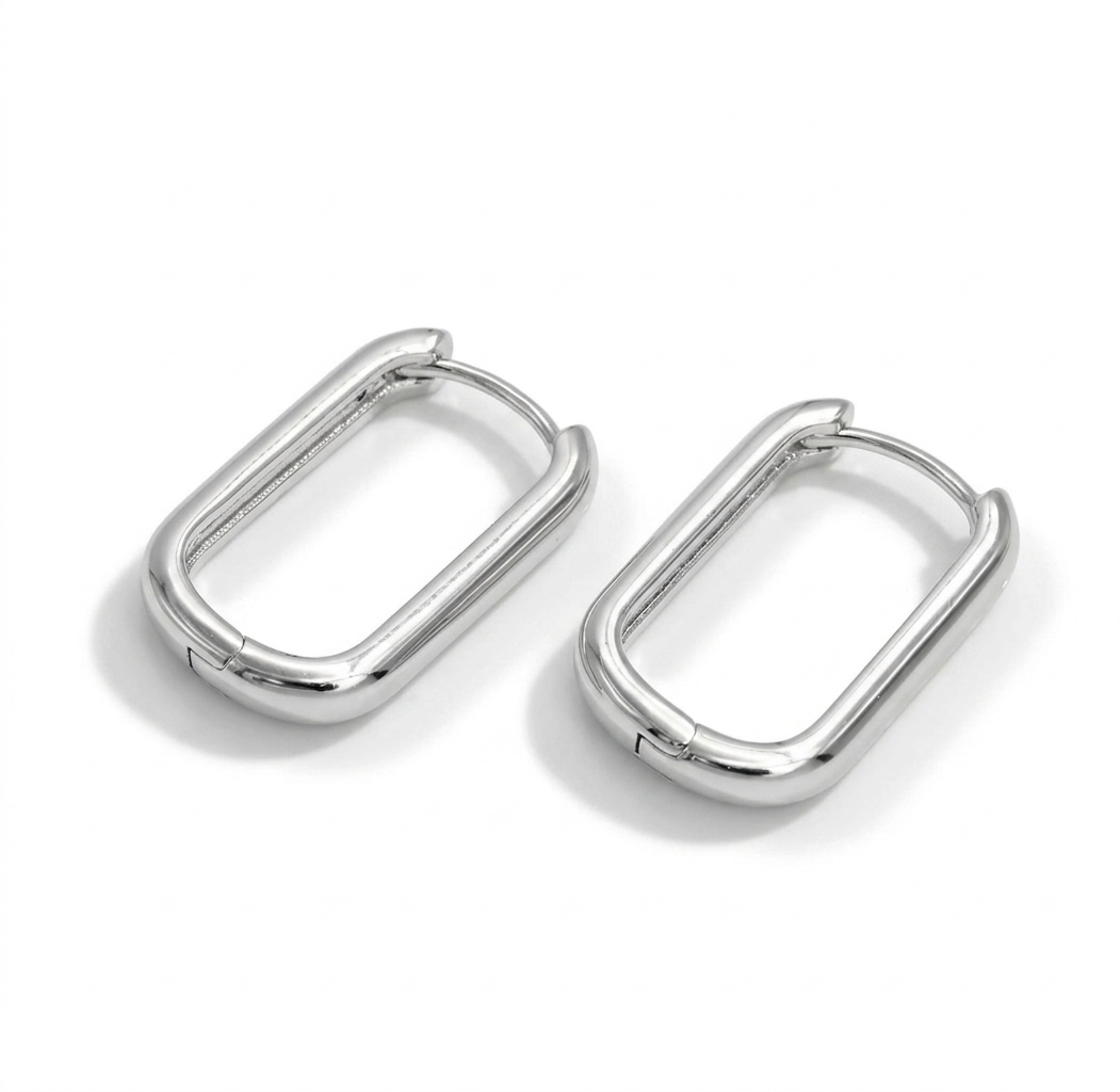 Silver Oblong Hoop Earrings
