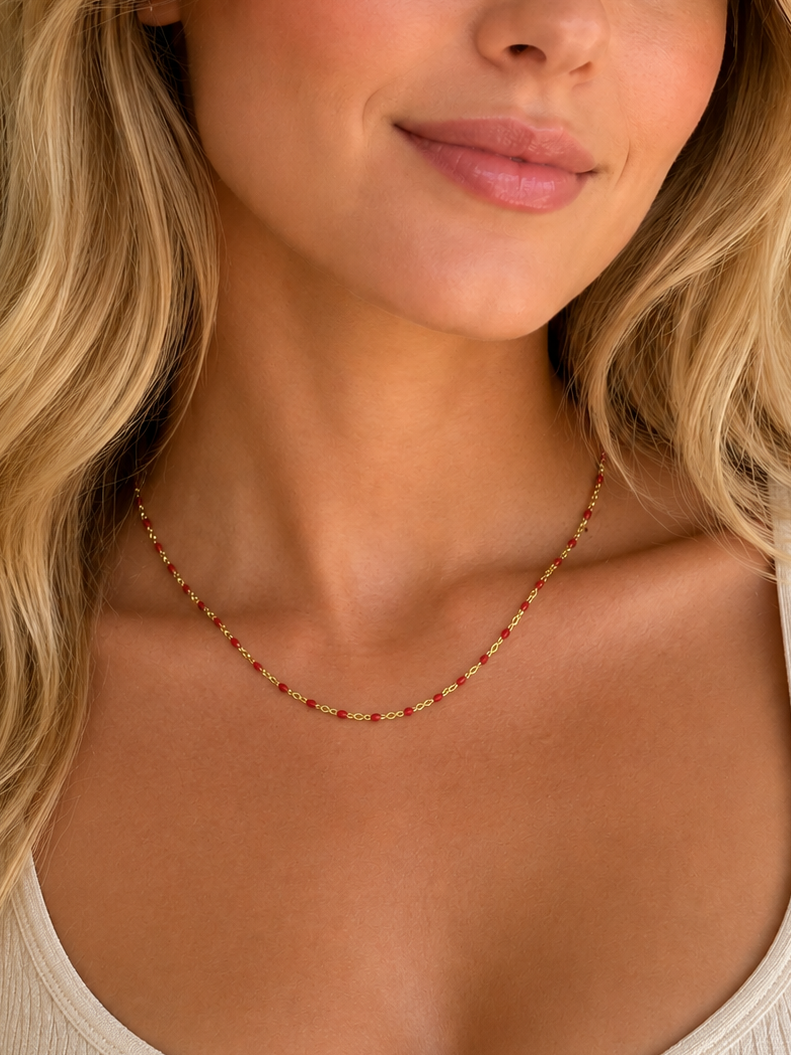 Red Bead Gold Necklace