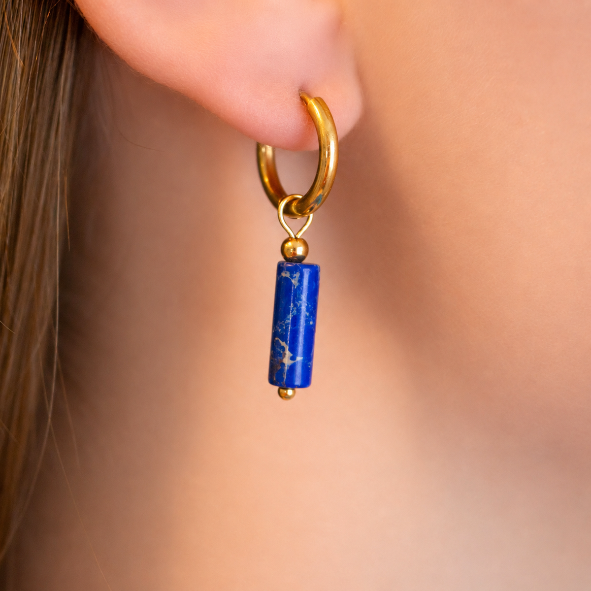 Blue Stone Charm Dangle Huggies