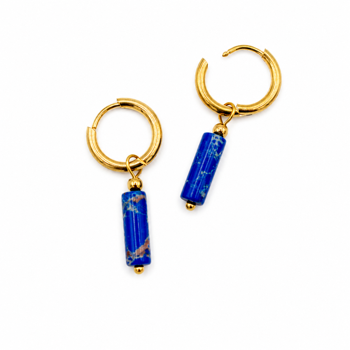 Blue Stone Charm Dangle Huggies