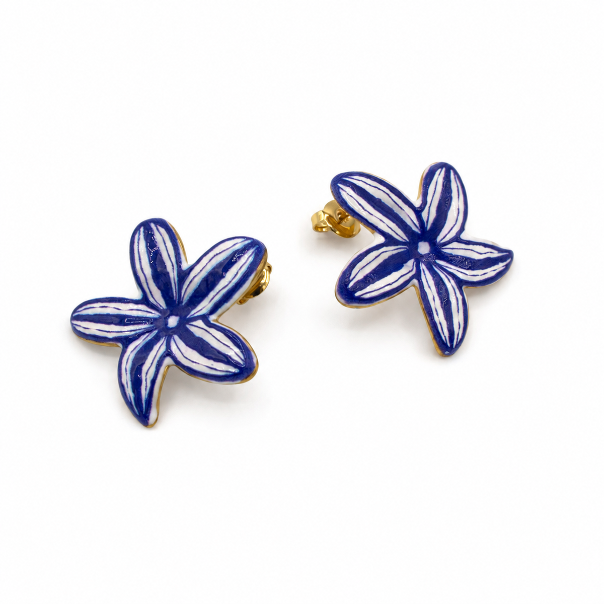 Blue and White Flower Statement Earrings
