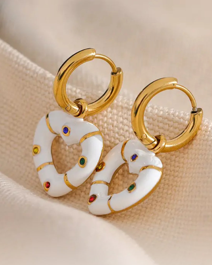 White Heart Dangle Earrings