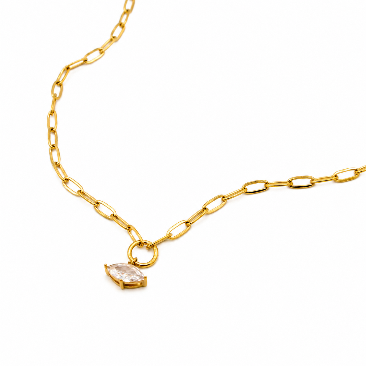 CZ Drop Charm Gold Chain Necklace