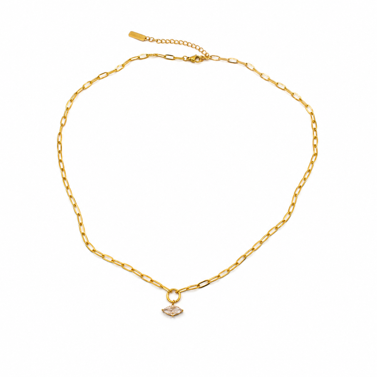 CZ Drop Charm Gold Chain Necklace