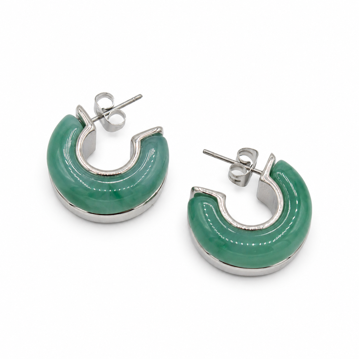 Silver Jade Chunky Hoop Earrings