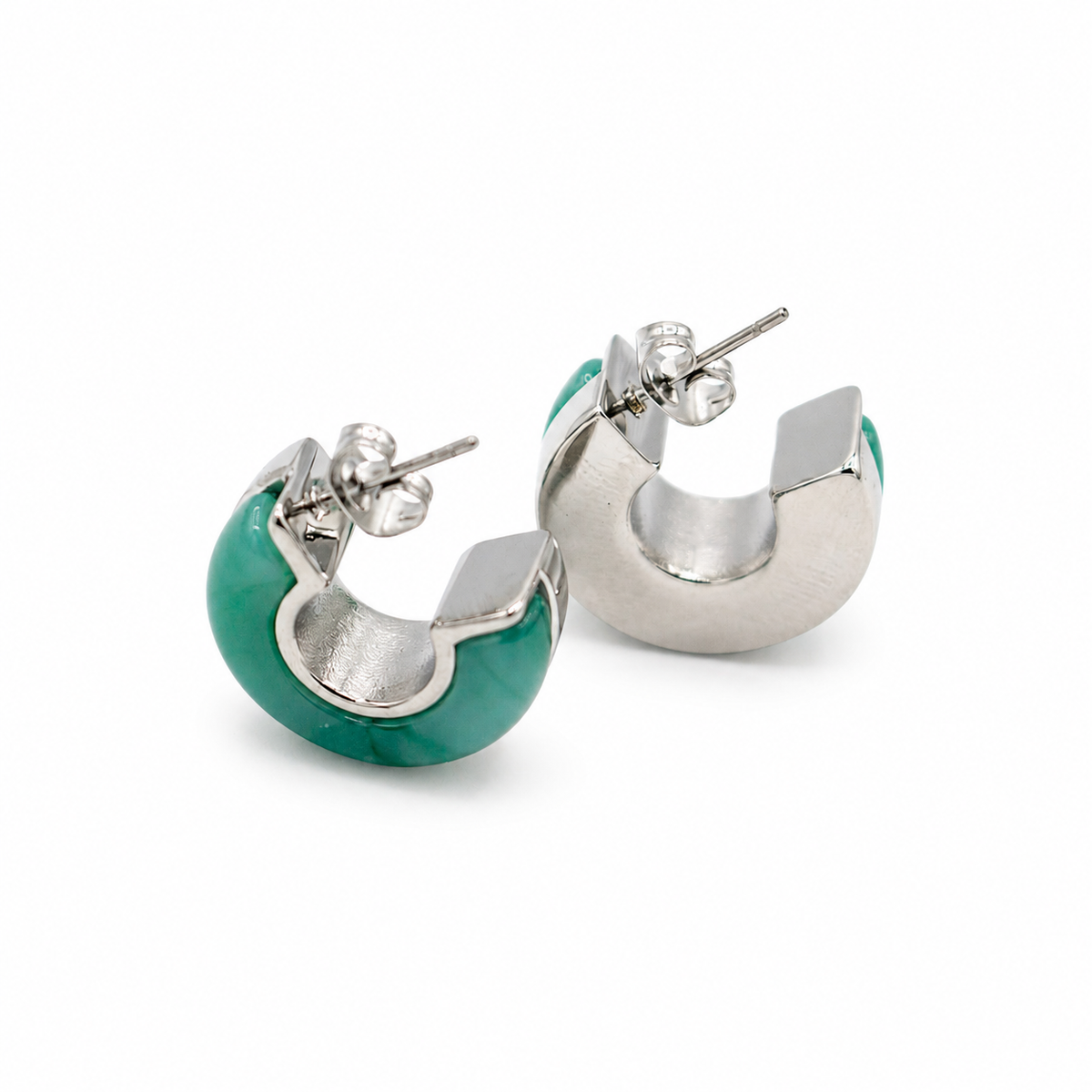 Silver Jade Chunky Hoop Earrings