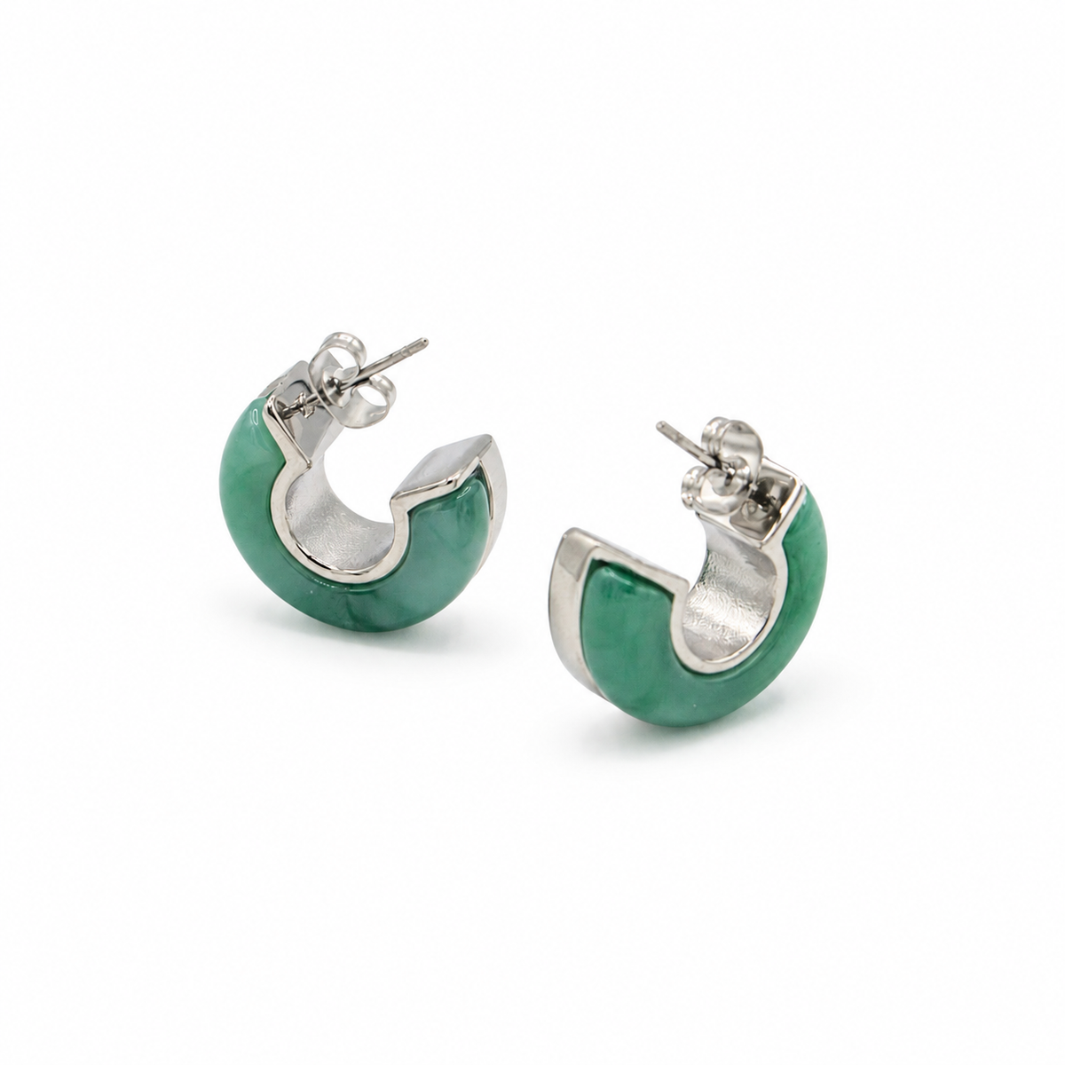 Silver Jade Chunky Hoop Earrings