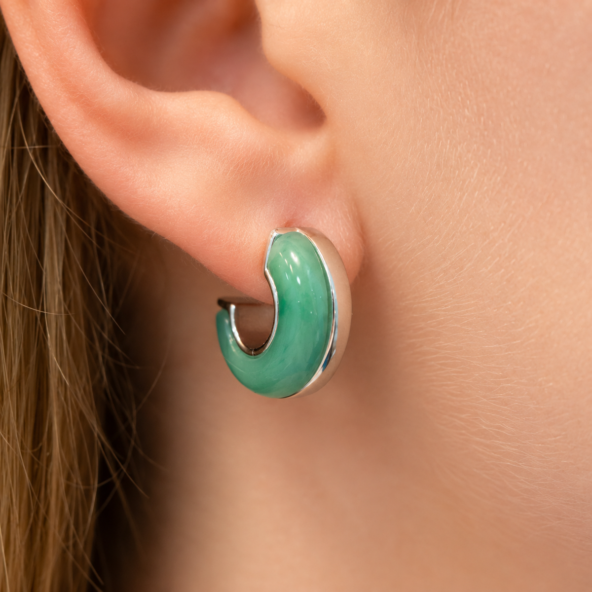 Silver Jade Chunky Hoop Earrings