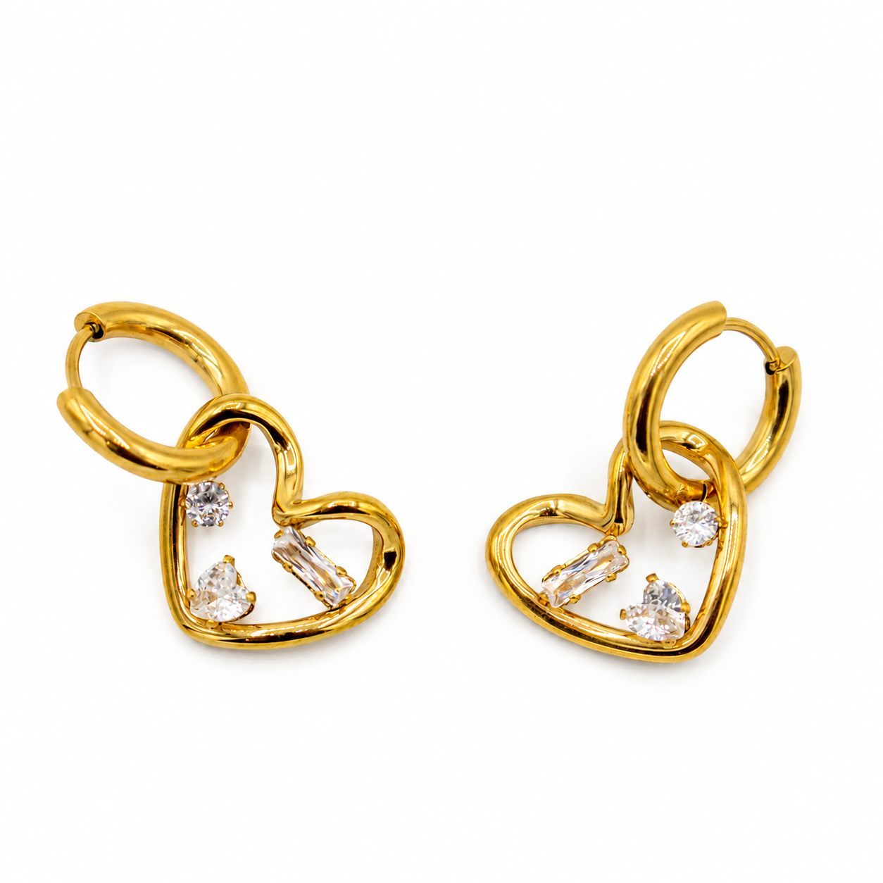 CZ Shapes Heart Charm Earrings