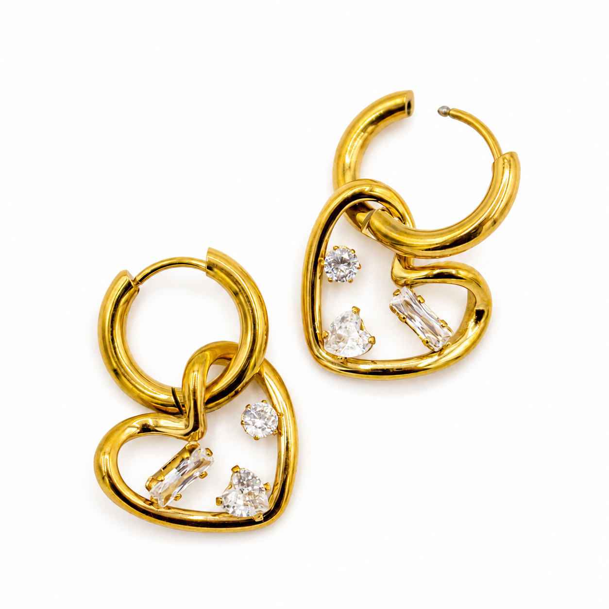 CZ Shapes Heart Charm Earrings