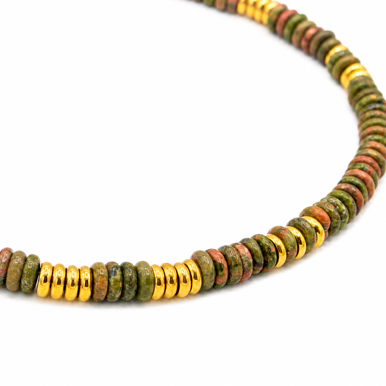 Deep Green and Gold Beaded Necklace