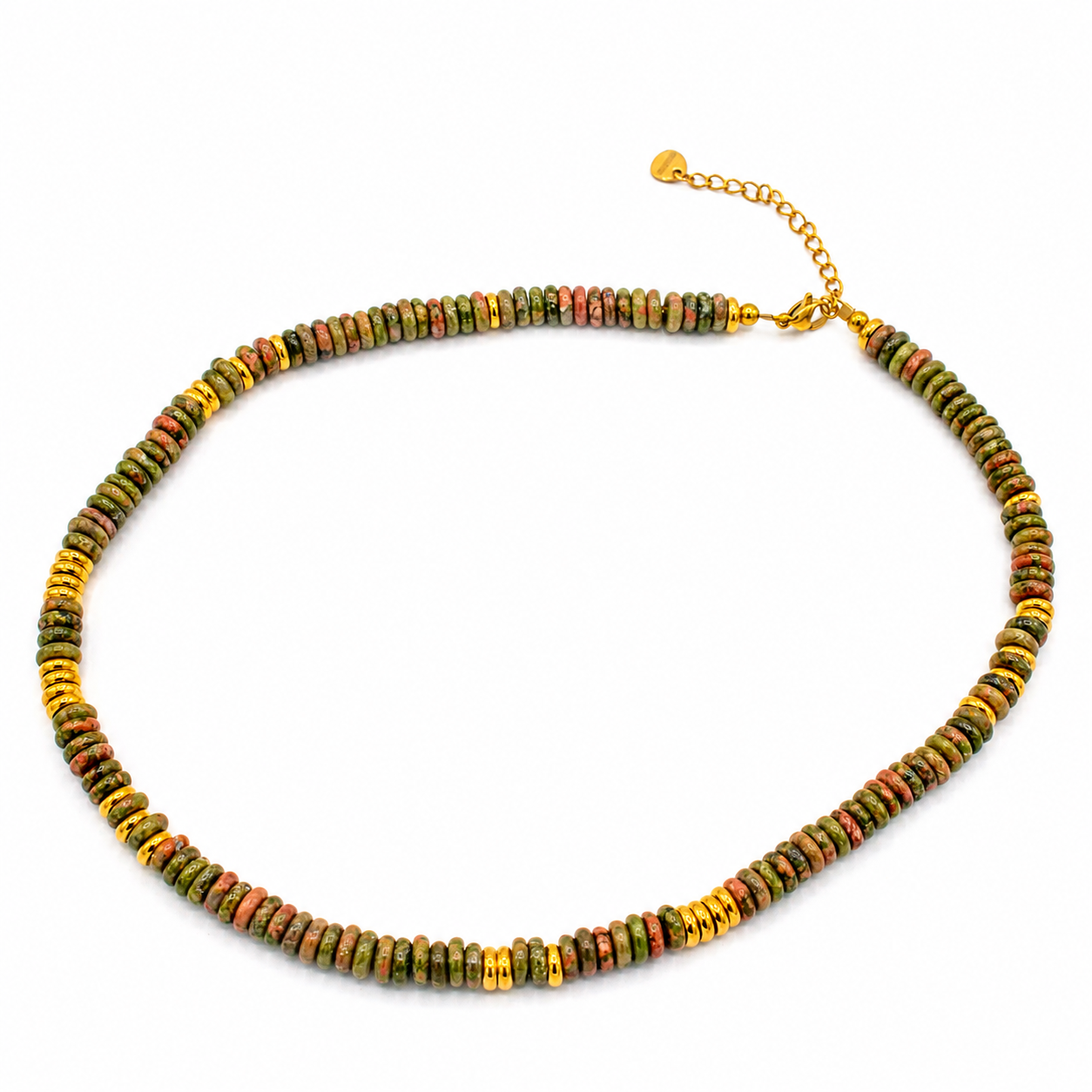 Deep Green and Gold Beaded Necklace