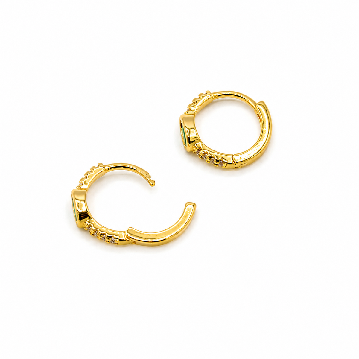 Emerald and CZ Gold Huggies