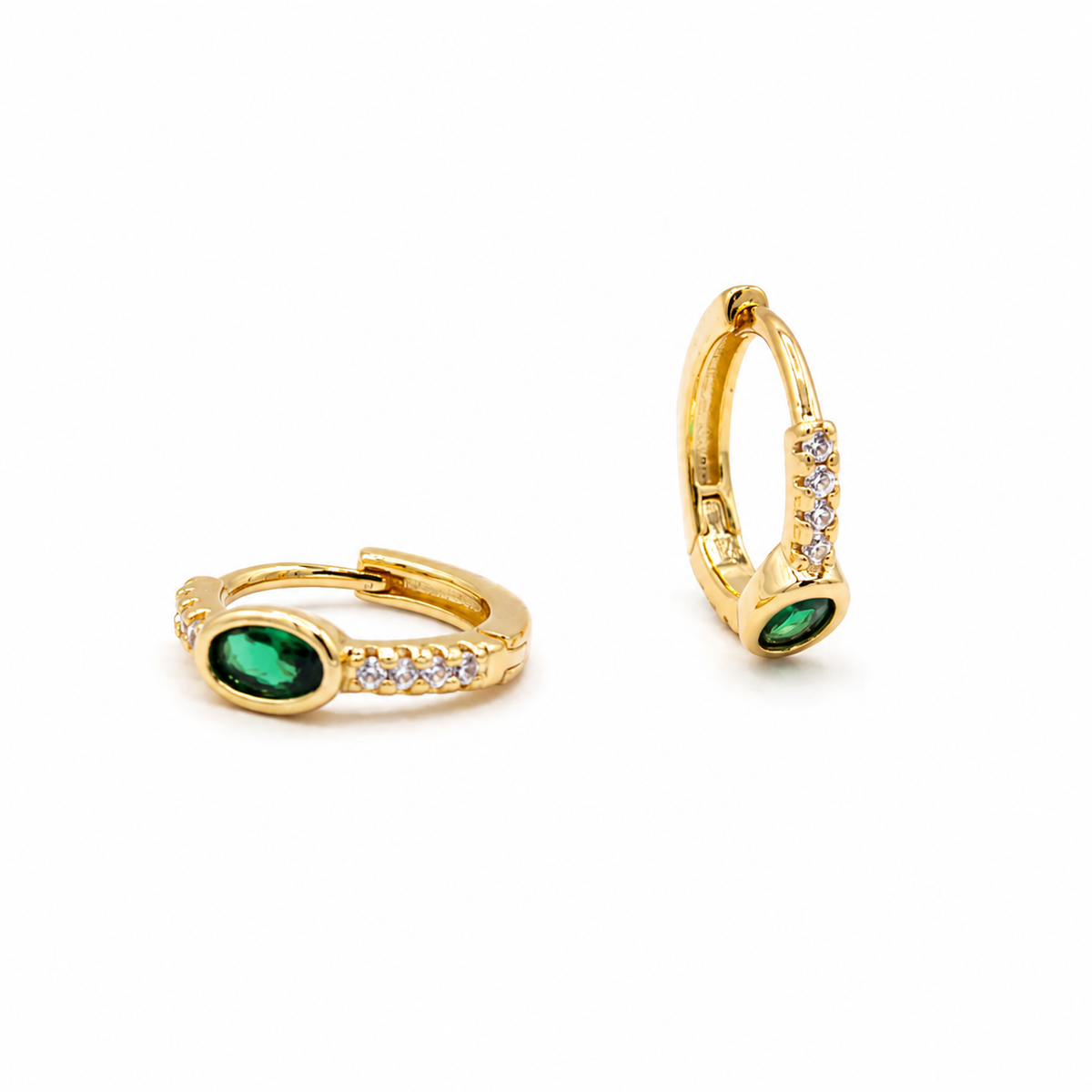 Emerald and CZ Gold Huggies