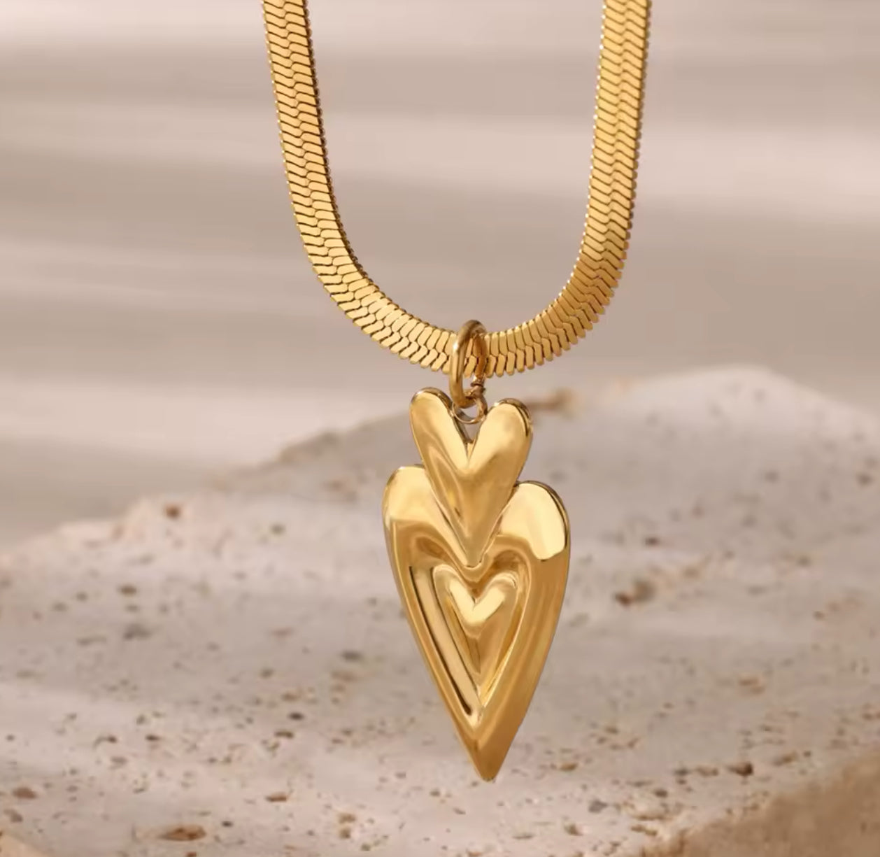 Herringbone Heart Chain / Charm Necklace