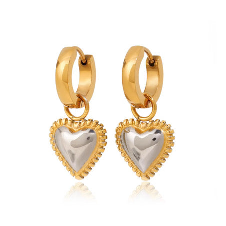 Two Tone Heart Charm Huggies