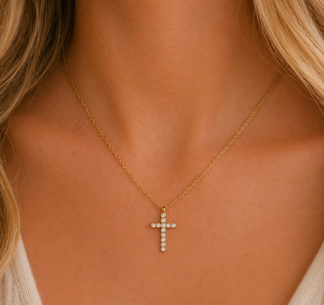 Round-Cut Cz Cross Necklace