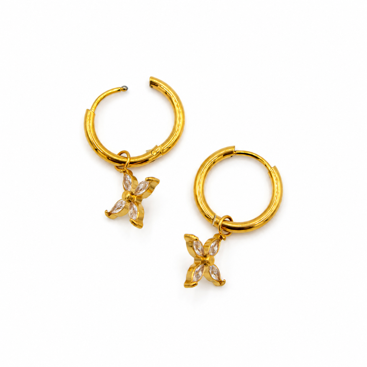 CZ Flower Dangle Hoops