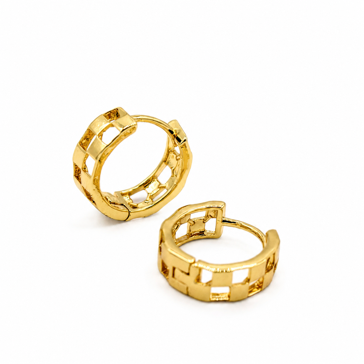 Open Checkered Gold Huggies