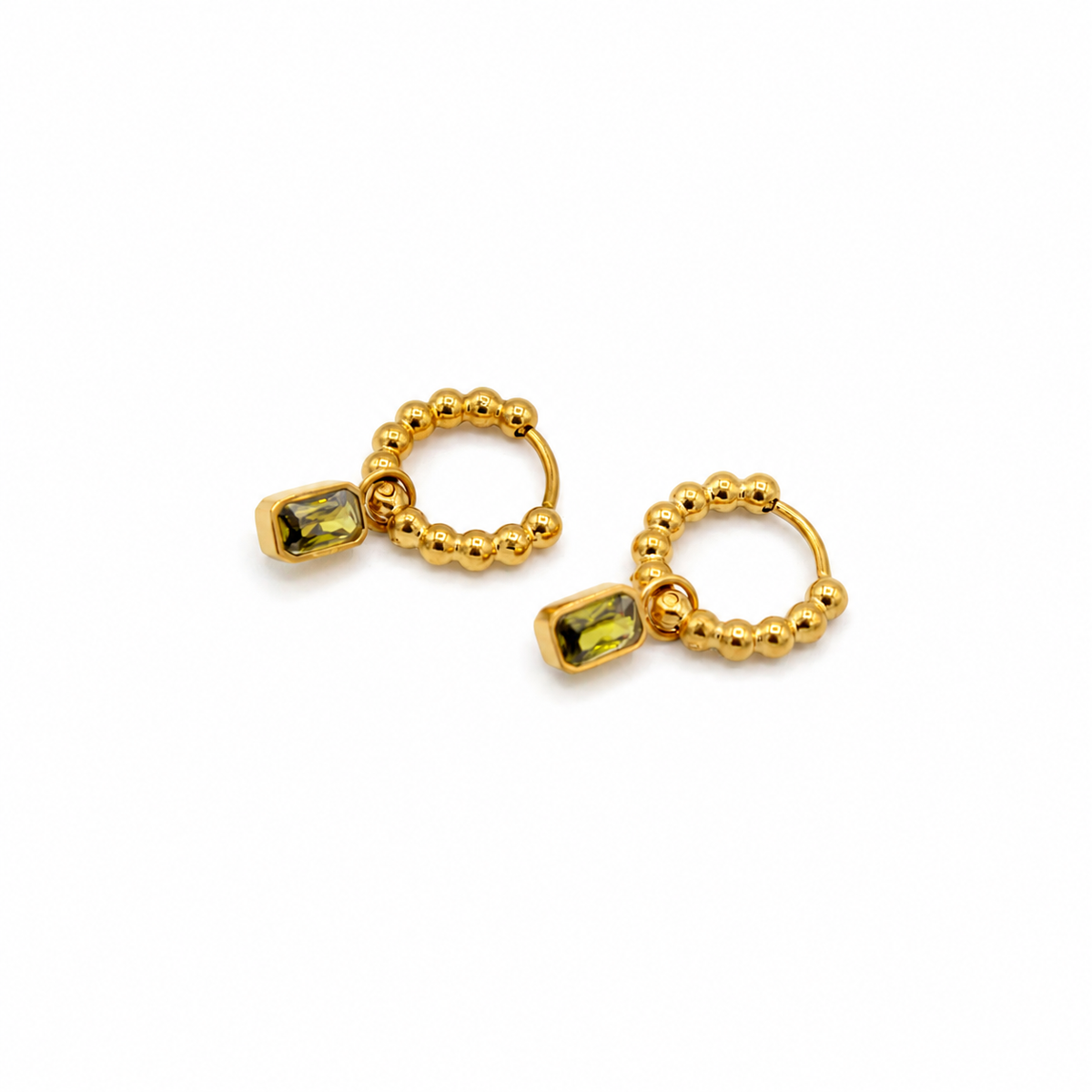 Green CZ Stone Dangle Huggies